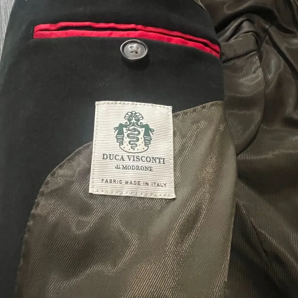 J Peterman Green Velvet Overcoat 52 XL Duca Visconti Italy